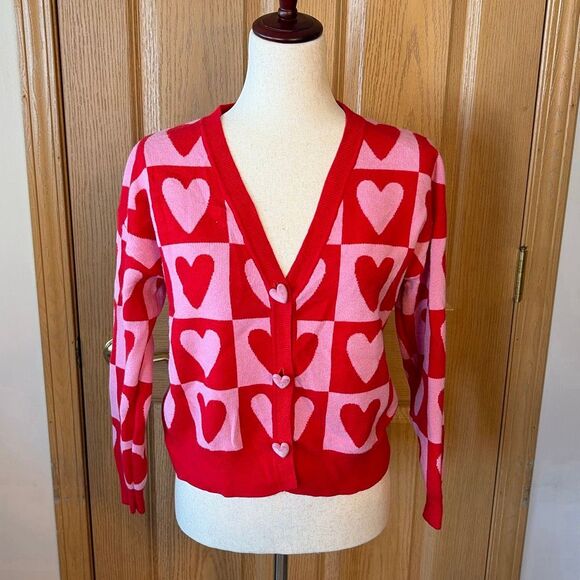 33 Degrees Women's Heart Postage Stamp Graphic Cardigan Small - Picture 2 of 7